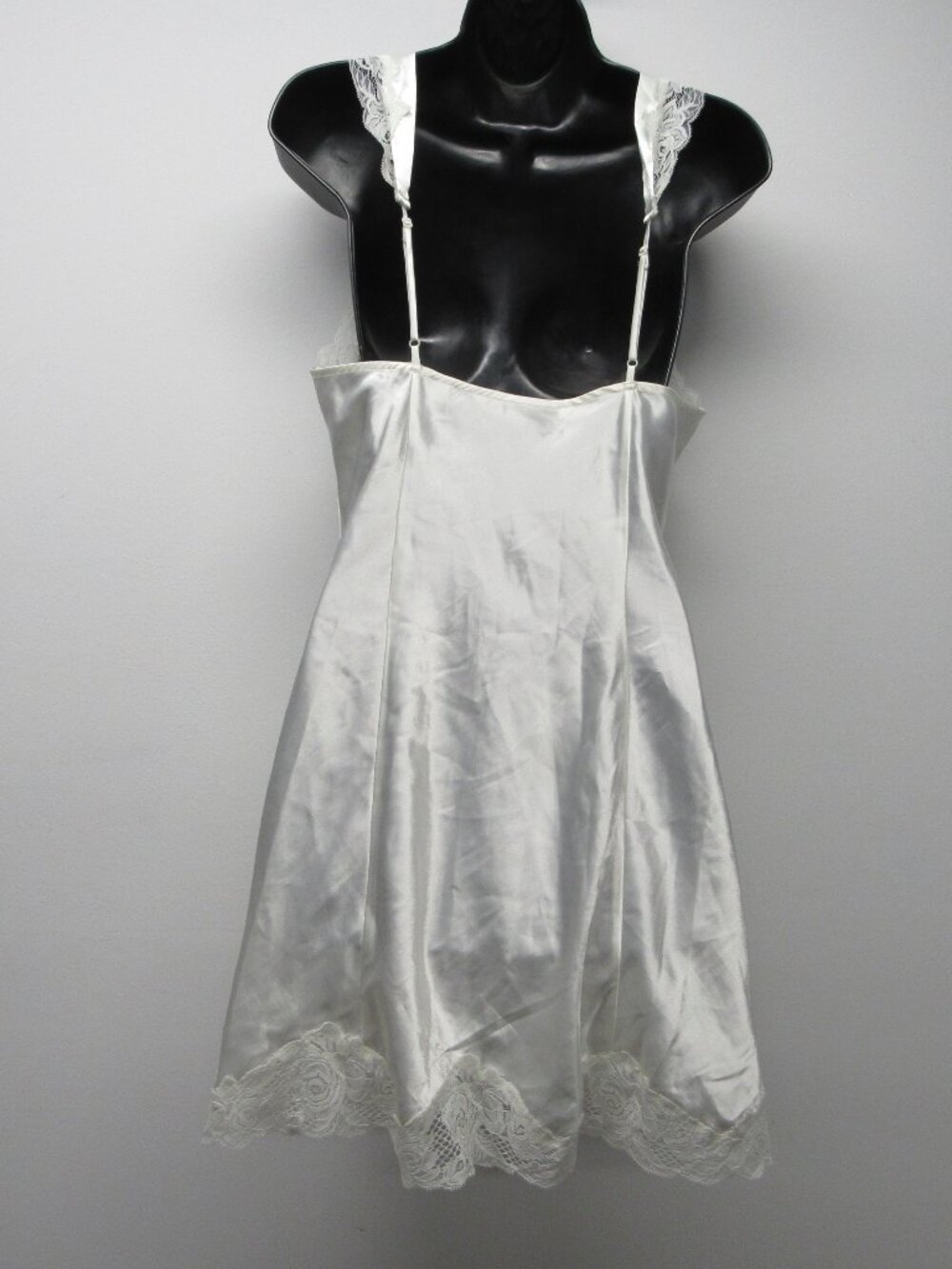 Vtg 90s Victorias Secret Babydoll Mini Slip Dress Shiny Ivory Satin Lace S 1996 - Picture 2 of 3